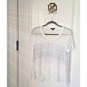 James Perse Womens T Shirt Size 2 White Stripe Short Sleeve Scoop Neck Split Hem